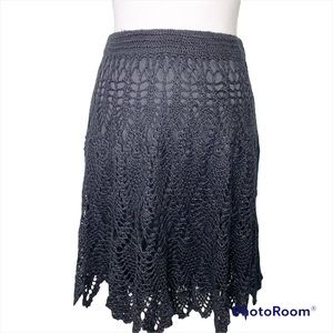 Cache Wool Blend Crochet Overlay Black Skirt Size Small